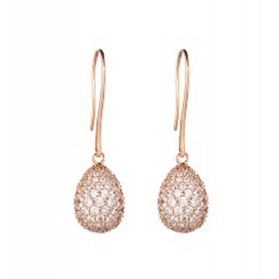 orecchini ovetto con pavé di pietre bianche argento rosé