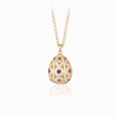ciondolo ovetto pietre rosse  verticali gold Alexandra