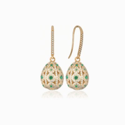 orecchini ovetto pietre verdi verticali gold Alexandra