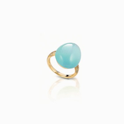 anello cat eye azzurro gold liscio