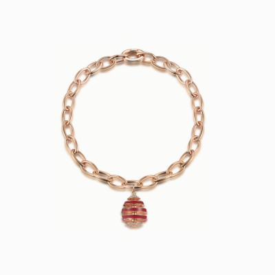 bracciale con ovetto smalto rosso argento rosé