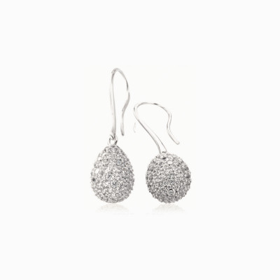 orecchini ovetto con pavé di pietre bianche argento silver